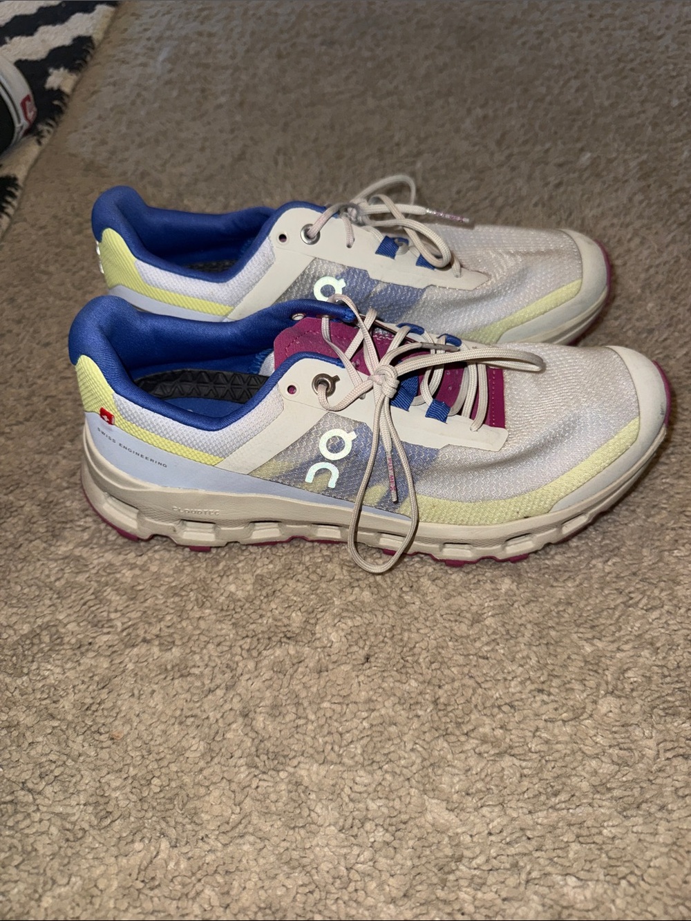 On Running Women’s Athletic Shoes - White with Blue & Pink Accents